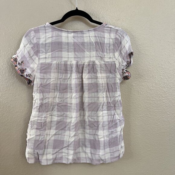 Knox Rose Purple Embroidered Plaid Short Sleeve Top Womens Small Rayon Blend - Picture 2 of 6